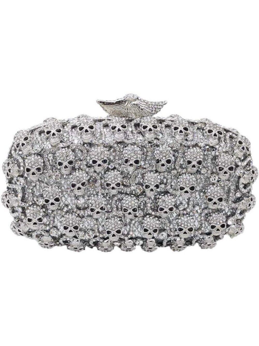 Women's Silver Crystal Skull Clutch Purse Rhinestone Evening Halloween Bag - Picture 1 of 5
